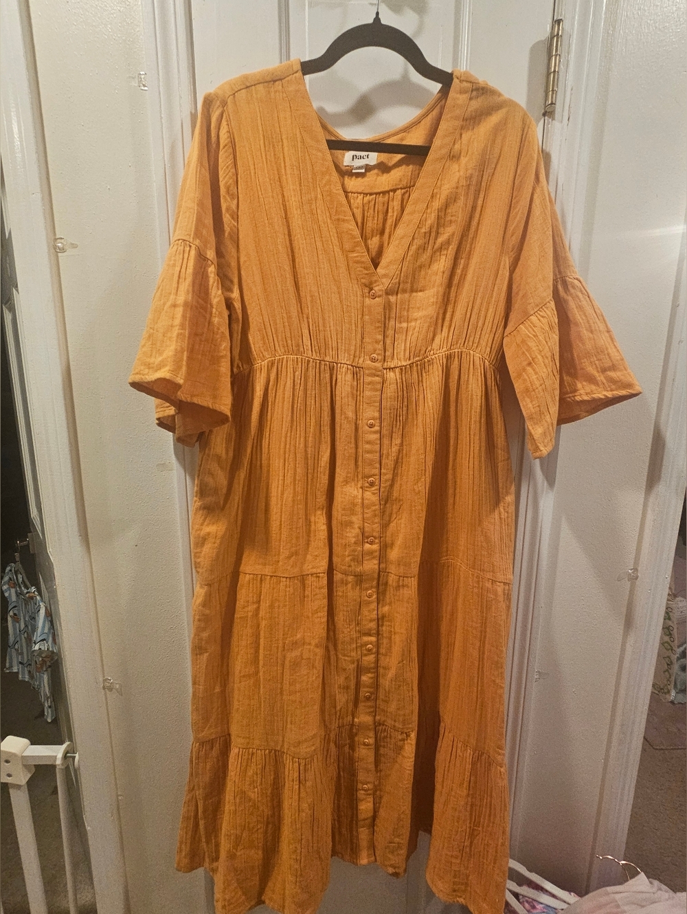 Pact Mustard Midi Dress Size Medium Euc
